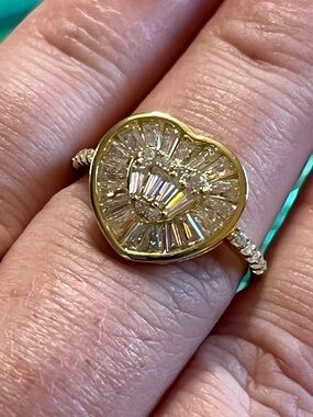 NWT Sterling Silver Gold Plated Moissanite Heart Cluster Engagement Ring Size 7